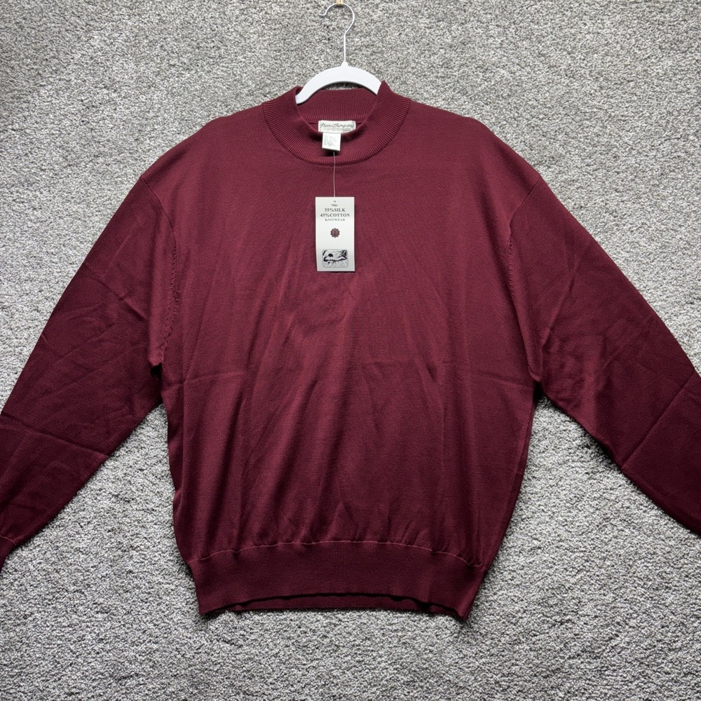 Vintage Norm Thompson Men's XL Silk Cotton Knit Burgundy Sweater Holiday NWT NEW